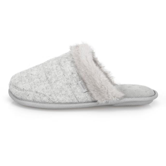 Isotoner® Ladies Brushed Marl Mule Slippers With Fur Cuff Grey  Extra Image 3
